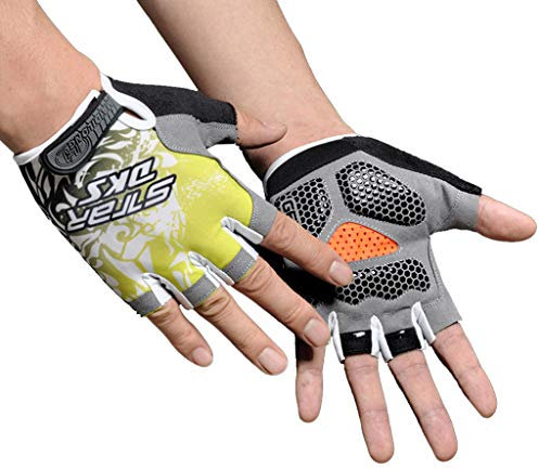 YOGOTEU Silikon Road Riding Gloves Anti-Sweat Half Finger Camping Wandern Handschuhe Gym Fitness Handschuhe Sporthandschuhe Gelb