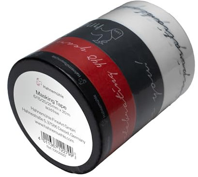 Hahnemühle Masking-Tape, wasserdichtes Washi-Tape, für Aquarell geeignet, 20 Meter lang (Bundle (schwarz, weiß, rot, grau), 6/15/20/25 mm)