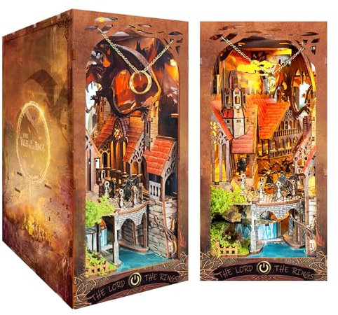 Spilay Book Nook Kit, DIY Puppenhäus Miniatur Haus Möbel Kit Mit LED-Licht, 3D Holzpuzzle Bücherregal Dekoration, Geschenk für Erwachsene - (Trugring Mystik-Tal) SQ32