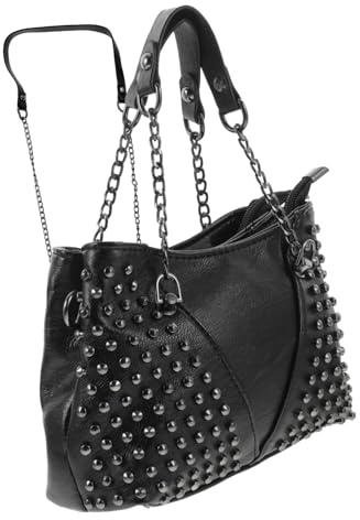 COSMEVIVI Damen Umhängetasche Mit Nieten Und Kettenriemen Kleine Handtasche Aus Pu 7.28X5.91X3.54In Für Freizeit Shopping Und Outdoor Stylische Nietkettentasche Für Alltag