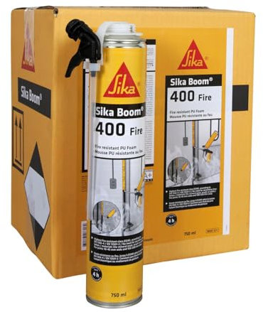 SIKA - Mousse expansive coupe-feu - Sika Boom 400 Fire - Pistolable ou Manuelle - Calfeutre, Isole, Cale - Int - Usage tous sens - Réutilisable - Multisupports - Rose - Carton de 12 aérosols de 750ml