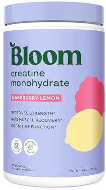 Bloom Nutrition Creatine Monohydrate Powder, 5g Micronized Creatine per Serving, Supports Muscle Recovery, Strength, Endurance, Pre or Post Workout, Gluten Free, Non GMO, Raspberry Lemon, 40 SVG, 9 oz
