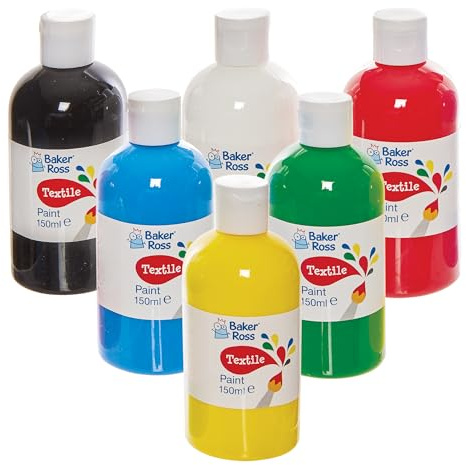 Baker Ross FN248 Textile Paint Pack 150ml - Box of 6, Fabric Paint for Textile Arts and Crafts