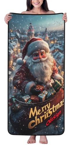 Baumwoll-Badetücher für Badezimmer – Weihnachten, Retro, kalter Weihnachtsmann, Mikrofaser-Handtücher für Körper, Badetücher – personalisiertes, schnell trocknendes Strandtuch, weiche Duschtücher für
