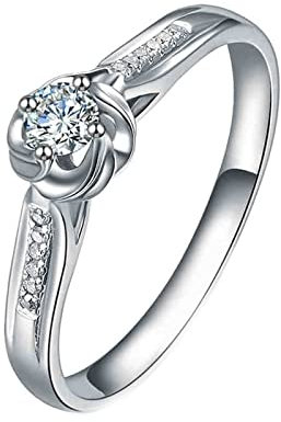 KnSam Echter Goldschmuck, Verlobungsring 750 Weißgold, Blumen Verlobung Ringe 0.12ct Labor Erstellt Diamant mit Diamant, Nützliche Geschenke, Weiß Gold, Gr.61 (19.4)