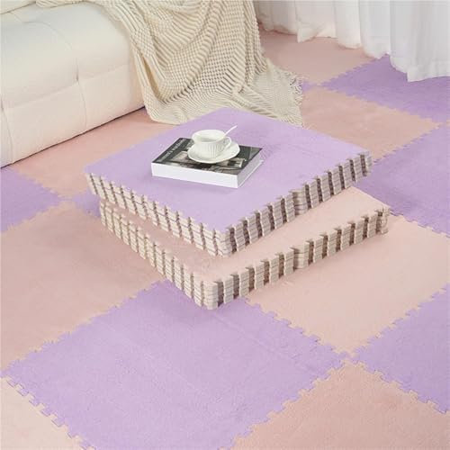 KLYso 10 Stück 30,5 X 30,5 cm Schaumstoff-Bodenfliesen, Weiche Spielmatte, Leicht Zu Reinigende Quadratische Teppich-Plüsch-Teppichfliesen(Pink+Purple,30x30x0.6cm)