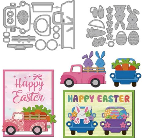 MAYJOYDIY Osterhase Metall Stanzformen Karottenauto Stanzschablonen Easter Egg Karbonstahl Prägeschablonen Süße Tiere Für Scrapbooking Party Fotoalbum DIY Papierhandwerk