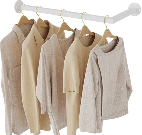 Yawinhe Industrierohr Kleiderstangen für die Wand, Garderobenstange L-Form, Abnehmbare Kleiderständer, Industrial Design mit 90 Grad Rechter Winkel, für Schlafzimmer, Weiß, 1-Pack, SYJ002W-1