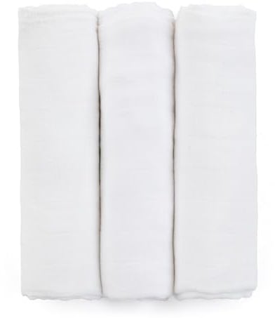 Petite&Mars Bambus-Musselinwindeln, 3er-Set Moussy * 68 x 68 cm * hypoallergen * Bambus * Baumwolle * Spucktuch * Bäuerchentuch * Musselintuch * Musselinhandtuch * Musselin-Wischtuch (Total White)