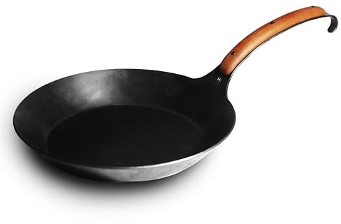 FeuerWerk-Wastl hochwertige Eisenpfanne mit Holzeinlage, schmiedeeiserne Pfanne, Bratpfanne, Herdarten geeignet (Griffeinlage Birnenholz, 28,5cm)