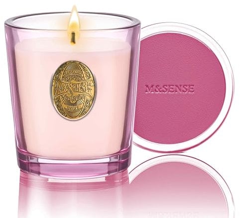 M&SENSE Bougie Parfumée Rose d'eau salée,260g Bougie Parfumée en Pot Bougie de Soja Naturelle,50 Heures de Combustion,Cadeaux Bougies Cadeau Anniversaire Pour Femmes & Hommes