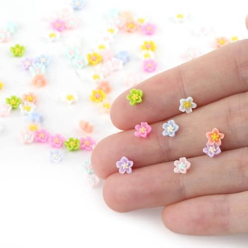 LunarCharm 100 Stück Blumen Miniatur Resin Deko, Mini Dekorierte Blümchen, 3D Blumen Miniatur Deko Zubehör Miniatur Puppenhaus Zubehör für Nagel Kunst DIY Dekorations (Blumen A)