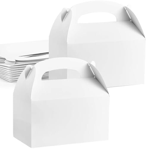 RONGZUBAT 30Pcs Cardboard Lunch Takeaway Party Meal Boxes for Kids Party Food,White Birthday Wedding Carry Meal Food Cake Party Box Childrens Loot Bags for Party Treat Favour Gift Boxes Picnics