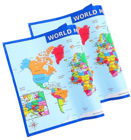 HORIALENCE World Map Poster Set 2pcs 14x19.5 Inch Educational Wall Maps for Kids Preschool Learning Sturdy Wear-resistant Geography Posters for Classroom and Bedroom Decor