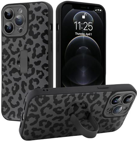 MOWIME Compatible with iPhone 12 Pro Case with Finger Strap, Cheetah Print Shockproof Soft TPU Protective Cover for Women Girls, Slim Anti Scratch Case for iPhone 12 Pro 6.1 Inch, Black
