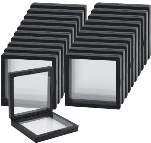 Cadre de présentation flottant 3D - Noir - Film PE transparent anti-poussière - Boîte de rangement portable pour boucles d'oreilles, colliers, bracelets, timbres, 9x9x2cm