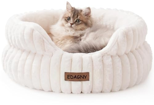 EDAGNY Redonda Calmante Cama Gatos Cama para Cachorros Cama Lavable Crema S