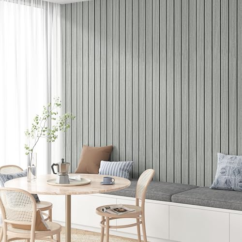 Yullpaper Wandverkleidung Holzoptik 3d Wandpaneele Grau Selbstklebend Küche Lamellenwand Tapete wohnzimmer Akustikpaneele PVC Panelen Wand Holzoptik Selbstklebend Schaumstoff Holztapete 30cm x 300cm