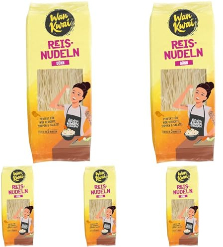 Wan Kwai Reisnudeln dünn 200g – Authentischer Genuss für Wok, Suppen & Salate. Vegan & glutenfrei. Schnell zubereitet in 5 Minuten. (Packung mit 5)