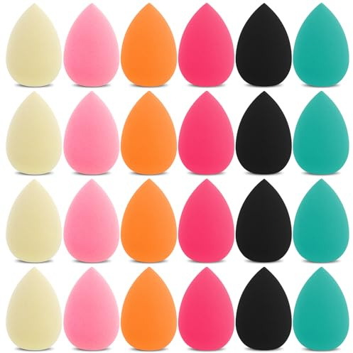 Gjinxi 24 Stück Mini Makeup Sponge Blender, Make-up Schwamm kleine Mixer Foundation Cosmetic Puffs für Puder Creme Ausbesserungen Kosmetik Schwämmchen (6 Farben)