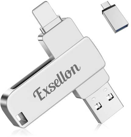 Exsellon 256Go Cle USB pour iPhone, Clé USB pour iphone/i-Pad/Android/PC/Tablette/Mac，Mémoire Externe pour Enregistrer Plus de Photos et de Vidéos | Clé USB pour iPhone pour étendre la mémoire pour photos et vidéos