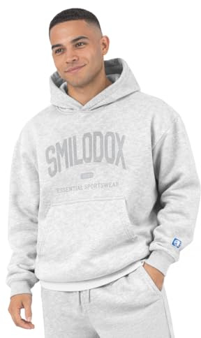 SMILODOX Hoodie Herren Oswin, Oversized Fit Kapuzenpullover mit Frontprint & gesticktem Patch, Tunnelzug-Kapuze, Sweater mit Kängurutasche, Rippbündchen, weiches Sweatmaterial, lässiger Look