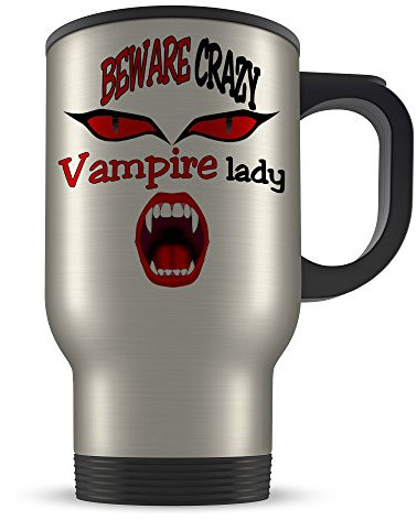 14oz Beware Crazy Vampire Lady Aluminium Travel Mug