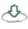 Damen Ring 925 Sterling Silber Nano Blau Türkis Hamsa