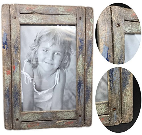 LebenStil Holz Bilderrahmen Fotorahmen Bildformat 10x15cm Retro Grau Blau Vintage Shabby 20x24x1cm