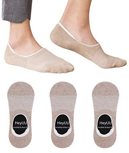 HeyUU 3 Paar Herren & Damen Baumwolle Füßlinge Unsichtbare Sneaker Socken Mit 8 Rutschfeste Silikonstreifen(3x Beige,35-38)