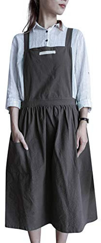 Nanxson Delantal de trabajo de algodón con espalda cruzada para mujer con babero de 2 bolsillos para chef, repostería, manualidades, arreglos florales CF3094 (negro)