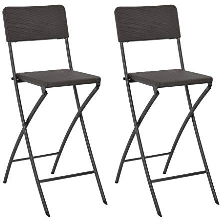 CHAHO Klappbare BarStühle 2 STK. HDPE und Stahl Braun Rattanoptik für Garten, Balkon & Terrasse, Gartenstuhl.