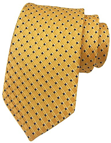 Rosiika Herren-Krawatte, kariert, gestreift, Muster, Business, formell, Designer, Hochzeit, Party, Goldgelb, Einheitsgröße