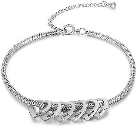 Glooraca Personalisierte Armbänder - Verstellbare Kette Silber Gold Mit Initialen Herznamen Personalisiert für Frauen Teen Mädchen 2-5 Liebe Herz Charm Gravierte Benutzerdefinierte Namensarmbänder