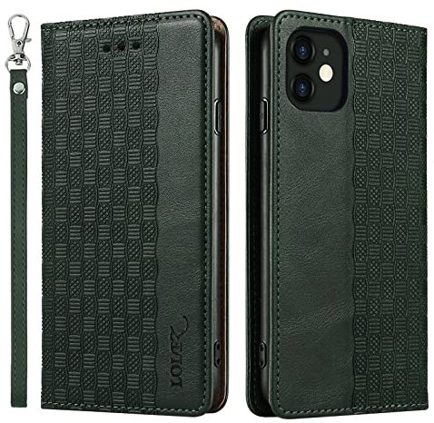 LOLFZ Case for iPhone 11, Leather Flip Wallet Case Card Slots Kickstand Wrist Strap Protective Magnetic Phone Case Cover for Apple iPhone 11 - Green