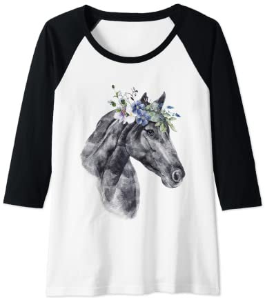 Damen Pferd mit schönem Blumenkranz für Pferd, Mädchen, Pferd, Mutter Raglan