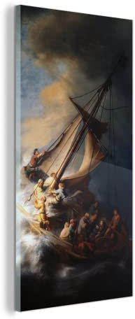 MuchoWow Glasbild Glasfoto Wandbild Bilder Deko 80x160 cm Der Sturm auf dem See Genezareth - Rembrandt van Rijn