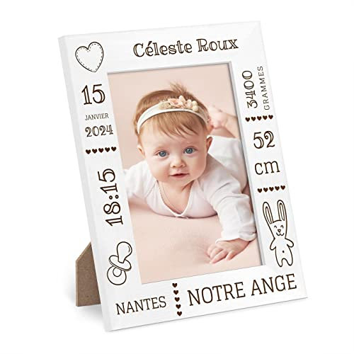 Maverton Cadre Photo Personnalisé en Bois Blanc - Pour Photos de la Taille : 15 x 21 cm - Cadeau Personnalisé - Cadeau de Naissance - Cadeau Noel - Anniversaire - Pour petite fille - bébé
