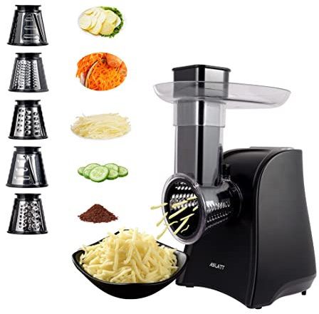 ASLATT Electric Slicer, Electric Cheese Grater for Home Kitchen Use, One-Touch Control Cheese Shredder, Salad Maker Machine for Fruits, Vegetables, Cheese Grater with 5 Attachments