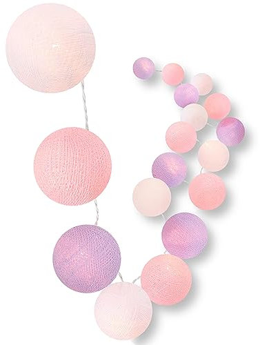 CREATIVECOTTON Batterie LED Lichterkette mit 20 Cotton Balls inkl. Timer und Dimmer (Blumenwiese)