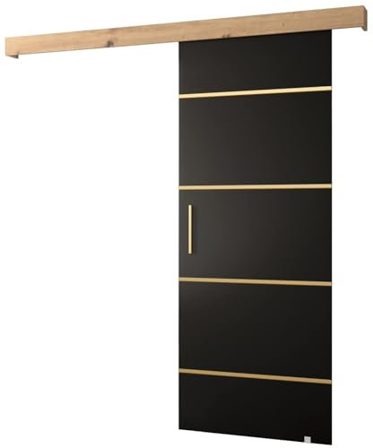 ABIKSMEBLE Salwador 4 Système de Porte Coulissante avec un Cache Rail - Bandes Décoratives - Portes Coulissantes Murales Intérieures - Construction Solide - 90 x 204 cm - Noir