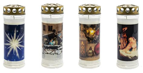 3er Set Gedenkkerze, Grabkerze, Brenndauer ca. 7 Tage (4er Set Weihnachten)