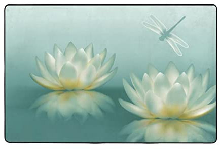 Libelle mit Seerose, Flanell, rutschfest, superweich, Heimdekoration, für Wohnzimmer, Schlafzimmer, Bodenteppich, 183,9 x 121,9 cm, bietet Schutz und Kissen