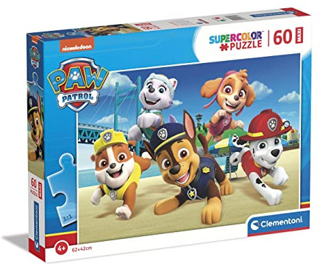Clementoni - 26591 - Supercolor Puzzle - Paw Patrol - Puzzle 60 Maxi Teile Ab 4 Jahren, Buntes Kinderpuzzle Mit Besonderer Leuchtkraft & Farbintensität, Geschicklichkeitsspiel Für Kinder