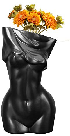 Deko Vase, Moderne Kreativität Vasen, Menschlichen Körper Figuren Vase, Keramikvasen für Moderne Boho Wohnkultur, Weiß Matt Dekorative Vase (#Schwarz)