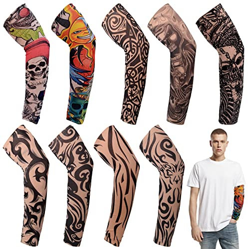 ZOCONE 9 Piezas Mangas Tatuajes Brazo para Hombres Mujeres Niños Medidas Tatuaje Brazos Elástico Mangas de Tatoos Imitación Tatuaje Camisetas Brazo Tatuajes para Fiestas de Disfraces Carnaval