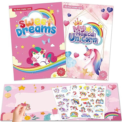 Einhorn Stickerbuch ab 2 3 4 Jahre 2 Pcs Stickerbuch Kinder für Mädchen mit Wiederverwendbar Beschäftigung Szene und Illustrationen, Stickerheft ab 2 Jahre für Unterwegs Auto Flugzeug Zug Reise usw