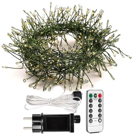 ZELUXDOT Luces de petardo de 10m, 300 LED de alambre verde, luces de hadas de interior de color blanco cálido con control remoto para dormitorio, boda, cumpleaños, fiesta, árbol de Navidad, jardín