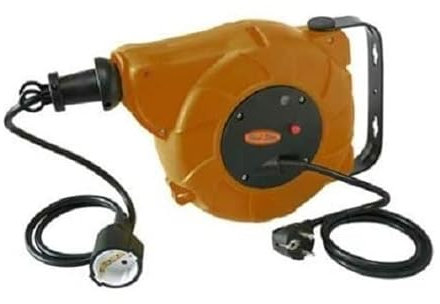 Avvolgicavo Elettrico Automatico a Molla con Prolunga metri 15 (13+2) e Staffa di Fissaggio a Muro