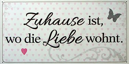 Retro Schild mit lustigem Spruch - Zuhause ist, wo die Liebe wohnt - als Geschenkidee für Geburtstag Weihnachten 20x40 cm Holzschild Vintage DEKO 4